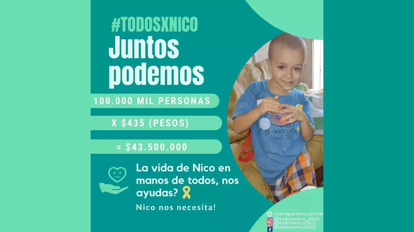 Nico tiene 5 años y necesita un costoso tratamiento para luchar contra el cáncer
